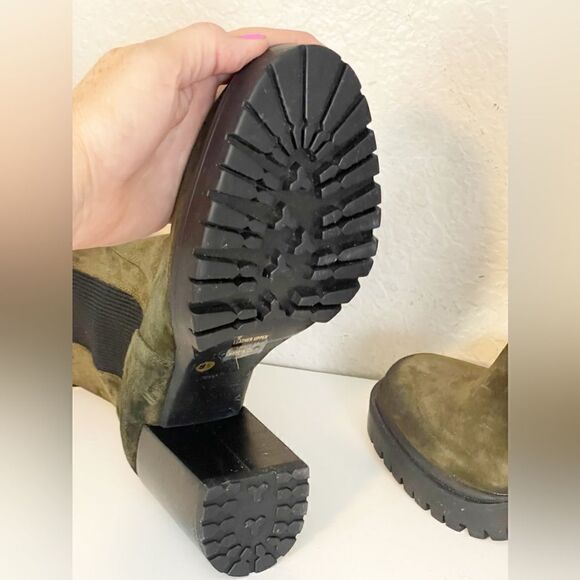 Emanuele Crastro Chelsea Boot Suede Chunky Heel olive Distressed NWOB 41 - Picture 8 of 9